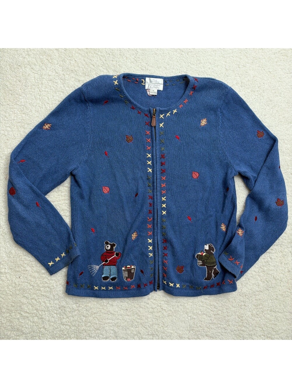 Christopher & Banks Teddy Bear Zip Cardigan Womens M Sweater Fall Grandmacore